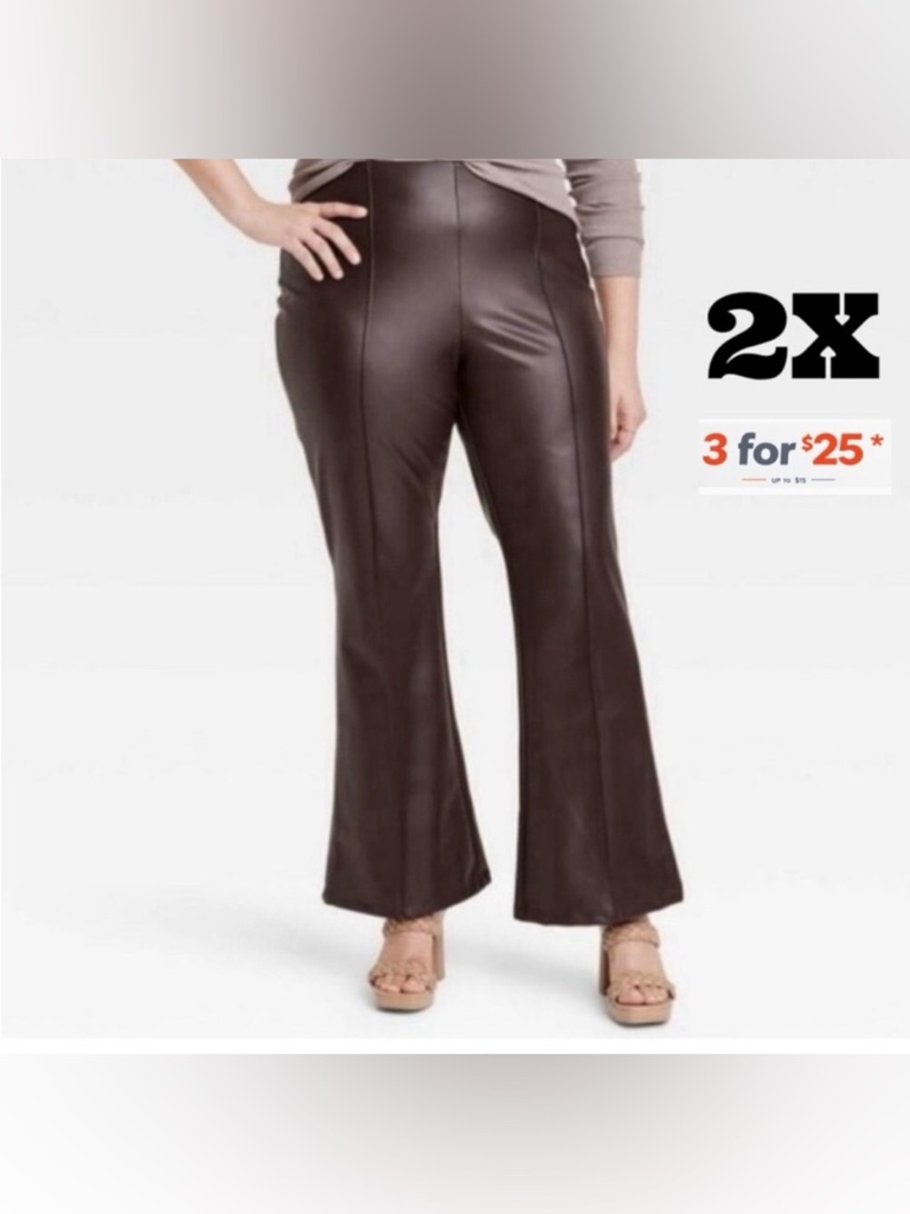 Faux leather flared chocolate brown pants size 2X by A new day
